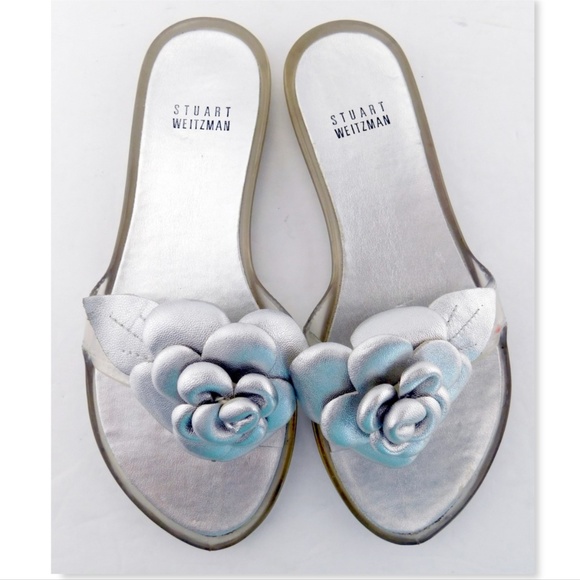 STUART WEITZMAN Silver Floral Thong Flat Sandals 6 - Picture 3 of 6